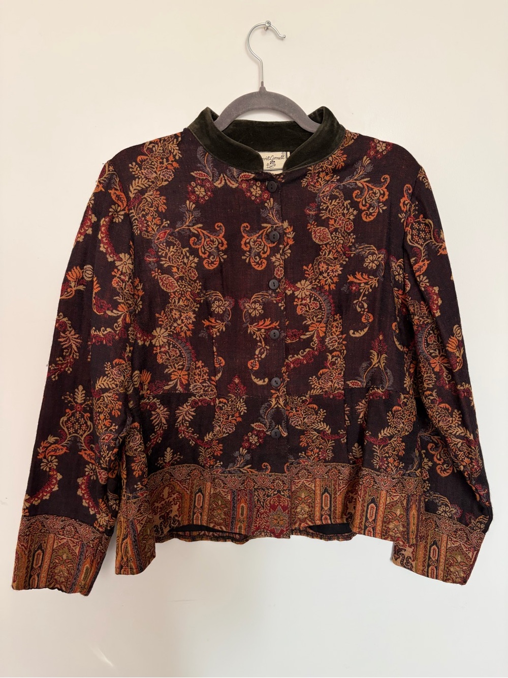 VTG April Cornell 100% Wool Floral Paisley Button-Up Jacket, Cotton Lining - S